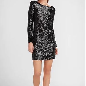 Express Sequin Long Sleeve Shift Dress Women's Size Small in Black